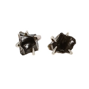 Raw Black Tourmaline Prong Stud Earrings*Silver*Protection Gemstone* Gift Idea* Simple Modern Boho*Healing Crystal*October Birthstone
