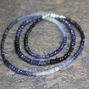 Ombre Blue Gemstone Sapphire Wrap BraceletSterling Silver3 Strand BraceletSeptember Birthstone Birthday Gift IdeaAnniversaryChristmas image 3