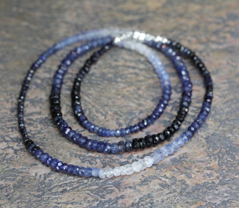 Ombre Blue Gemstone Sapphire Wrap BraceletSterling Silver3 Strand BraceletSeptember Birthstone Birthday Gift IdeaAnniversaryChristmas image 3