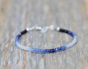 Ombre Blue Sapphire Gemstone Bracelet* Sterling Silver .925*Genuine Sapphires* Women's Jewelry Gift Idea* September Birthstone Birthday