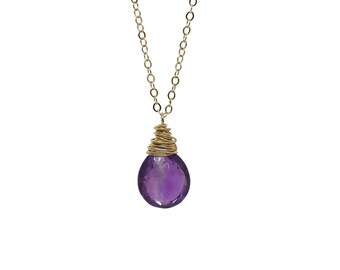 Amethyst Teardrop Drop Pendant Necklace*Real Amethyst Gemstone*February Birthstone Gift Idea*Valentine's Day