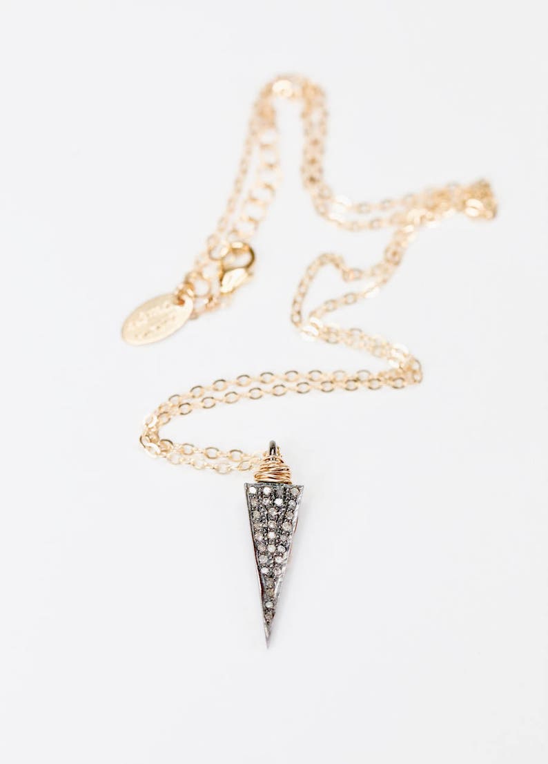 Diamond Arrow NecklaceGeometricGift Idea for Her MinimalistMixed MetalPave Edgy Arrow PendantLayering Necklace Holiday Christmas image 7