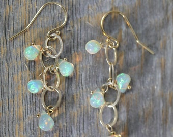 Opal Cascade Earrings*Genuine Ethiopian Opal*Holiday*Christmas*Unique Gift Idea *Women’s Jewelry*Gold*