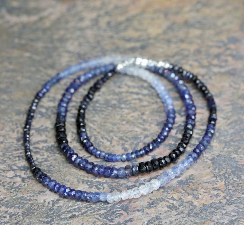 Ombre Blue Gemstone Sapphire Wrap BraceletSterling Silver3 Strand BraceletSeptember Birthstone Birthday Gift IdeaAnniversaryChristmas image 8