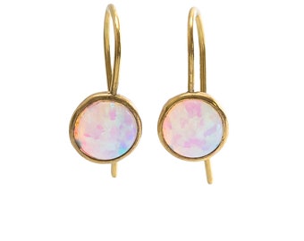 White Opal Drop Earrings*14k Yellow Gold Filled*Lab Created Opal*Gift Idea*Women's Jewelry*October Birthstone*Christmas*Holiday*Hanukkah