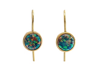 Black Opal Drop Earrings*14k Yellow Gold Filled*Christmas*Holiday*Stocking Stuffer*New Years Party*Gift Idea*Nadean Designs*Hanukkah