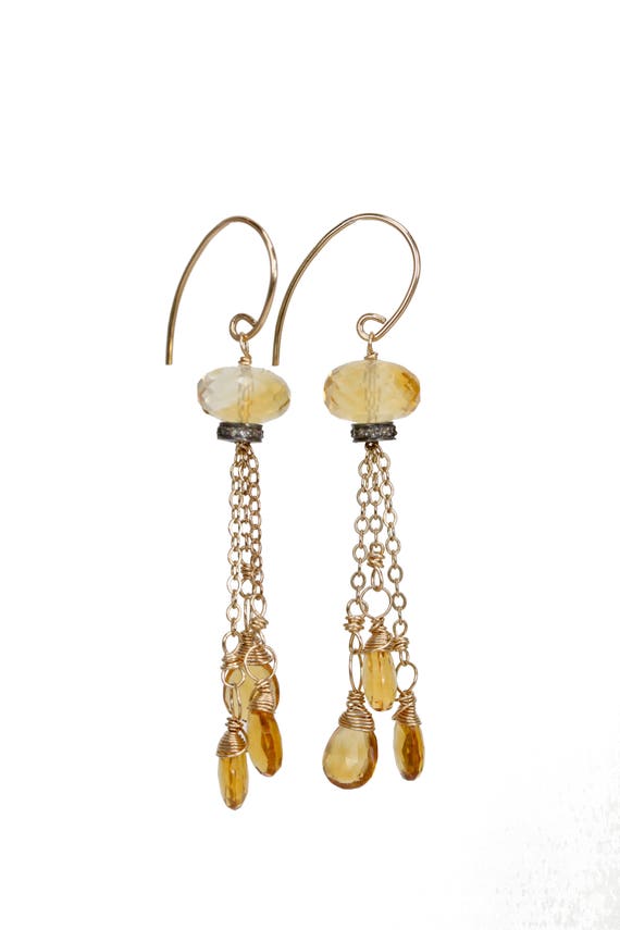 Citrine Gemstone Tassel Earrings