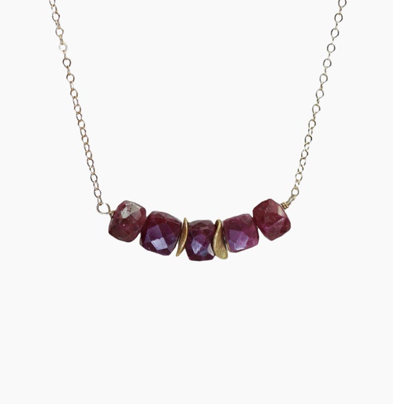 Ruby Cube Gemstone Bar Necklace