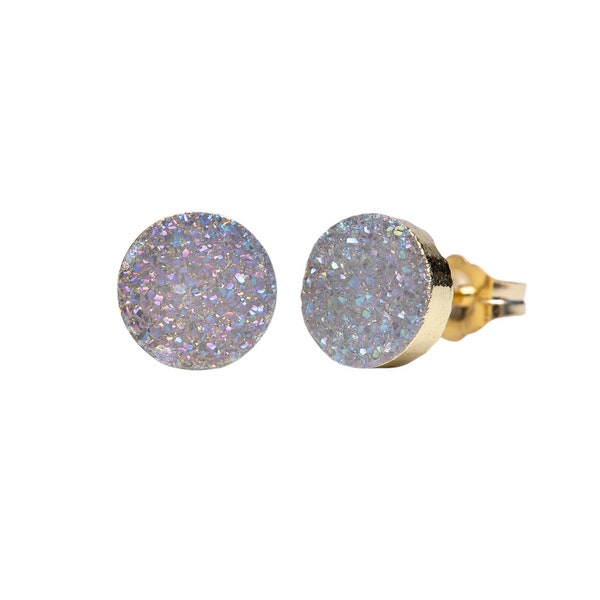 Genuine Druzy Quartz Gemstone Stud Earrings*Natural Druzy Quartz*Druzy Color Choices*8mm*Mothers Day*Nadean Designs