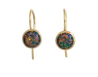 Black Opal Drop Earrings*14k Yellow Gold Filled*Gift Idea*Nadean Designs*Gift Idea*Valentine's*Mother's Day*October Birthstone