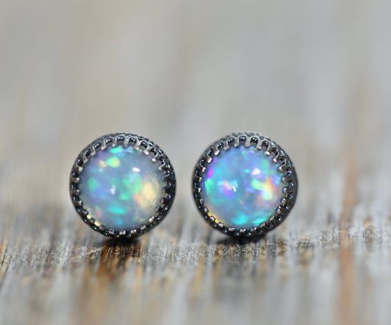 Genuine Opal Gemstone Stud Earrings