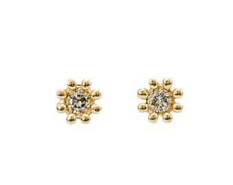 14k gold Diamond Flower Stud Earring*April Birthstone*Mother's Day*Anniversary*Wedding*Graduation*Genuine diamonds*nadean designs