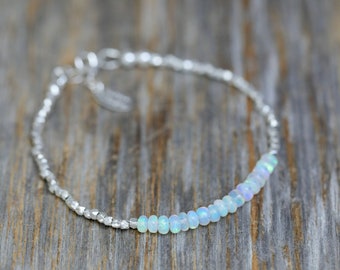 Genuine Opal Gemstone Sterling Silver Wrap Bracelet*October Birthstone*Women's Jewelry Gift Idea*Anniversary Gift*Bridal*Christmas*Holiday