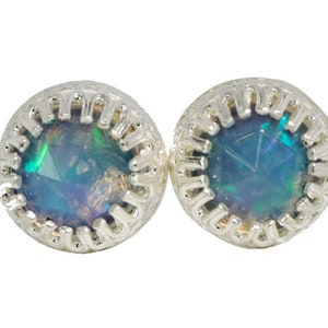 Opal Stud Earrings*6mm*Sterling Silver Bezel Set Earring*Women&#39;s Jewelry Gift Idea*Rose Cut Ethiopian Welo Opal Gemstones*Christmas*New Year