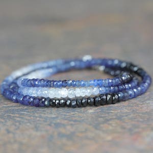 Ombre Blue Gemstone Sapphire Wrap BraceletSterling Silver3 Strand BraceletSeptember Birthstone Birthday Gift IdeaAnniversaryChristmas image 2