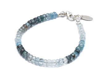 Moss Aquamarine Gemstone Bracelet*Shaded Ombre Aquamarine*Christmas*Stocking Stuffer*Holiday*.925 Sterling Silver*Gift Idea*Nadean Designs