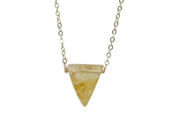 Raw Citrine Triangle Pendant Necklace* November Birthstone Birthday Gift Idea* 16 Inch Length *Genuine Citrine Gemstone* Yellow Gold