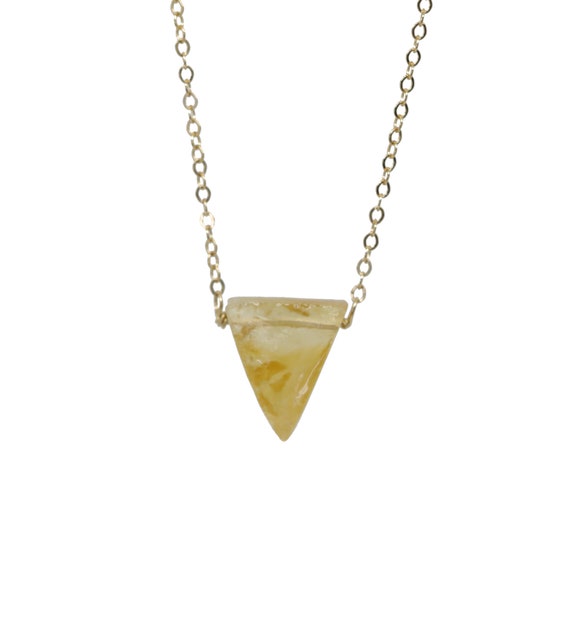 Raw Citrine Triangle Pendant Necklace* November Birthstone Birthday Gift Idea* 16 Inch Length *Genuine Citrine Gemstone* Yellow Gold