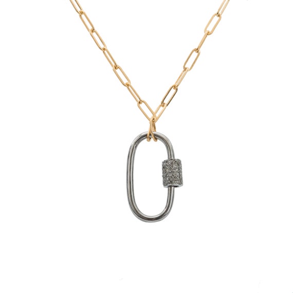 Pave Diamond Carabiner Link Chain Necklace