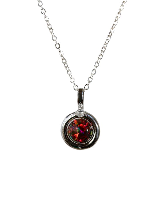 Black Opal Sterling Silver Round Circle Pendant Necklace