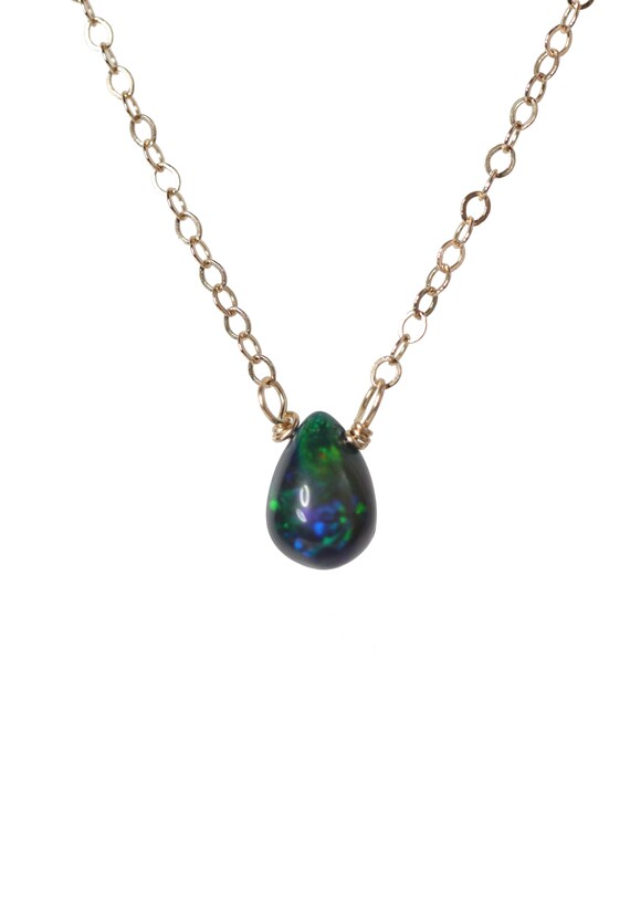 Black Opal Gemstone Teardrop Necklace