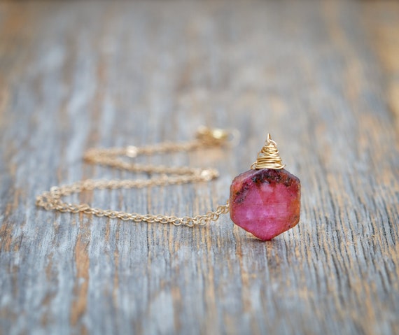 Raw Ruby Gemstone Slice Pendant Necklace -Real Ruby- July Birthstone Birthday -Mother's Day- Graduation- Event- Romantic- Lover