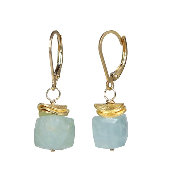 Aquamarine Gemstone Cube Earring