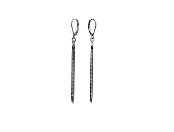 Genuine Pave Diamond Long Spike Earrings*2.7 Inches