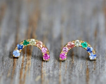 Rainbow LGBTQ Pride Earrings* Metal Choices*Pink, Yellow, Orange, Blue Sapphires, and Emerald* 14k Gold*Celebrate*Christmas*Holiday*Date