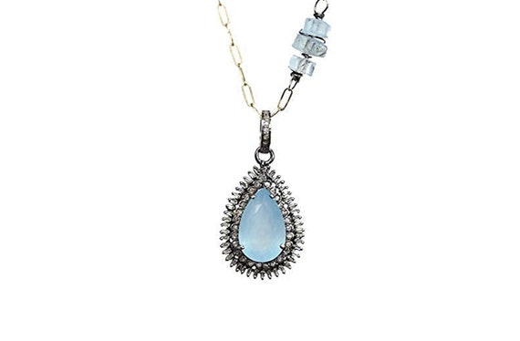 Aquamarine Diamond Gemstone Pear Pendant Necklace