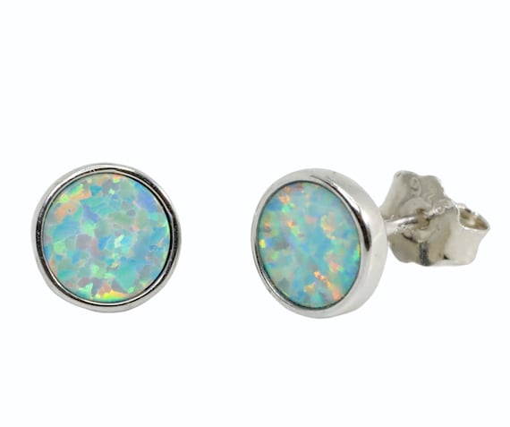 Aqua Opal Stud Earrings