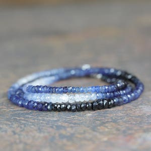 Ombre Blue Gemstone Sapphire Wrap BraceletSterling Silver3 Strand BraceletSeptember Birthstone Birthday Gift IdeaAnniversaryChristmas image 5