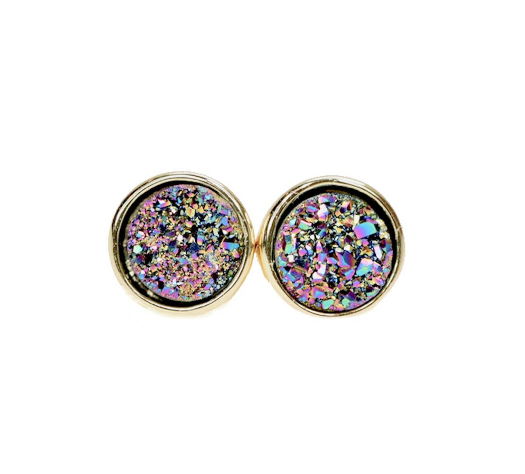 Druzy Stud Earringscolor Choicespurplebluewhiterosegemstonegift Idea