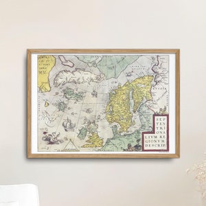Carte des pays du Nord (Europe du Nord et régions arctiques) - 1601 - Abraham Ortelius - réplique vintage avec l'île fantôme de Frise