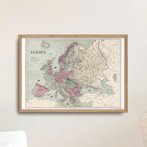 Kaart van Europa, 1873 - Vintage kaart van Europa - Antieke Europese kaart - Replica oude kaart van Europa - Europa Kort
