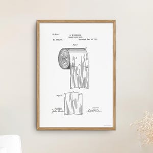 Poster di brevetto per rotolo di carta igienica - Disegno del brevetto di Seth Wheeler del 1891 - Arte murale per bagno vintage - Regalo divertente - Stampa di brevetto industriale