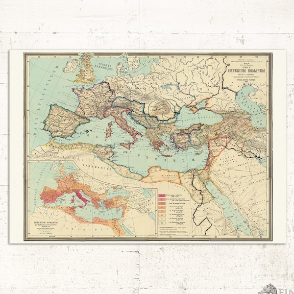 Old Map of the Roman Empire - Imperium Romanum - replica of map depicting the Roman world in ancient times - Historical European Maps