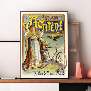 Cartel publicitario vintage de la bicicleta Velleda Acatene, década de 1890, París, de Lucien Baylac
