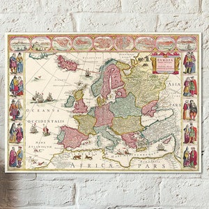 Mapa antigo da Europa 1665 - reprodução de mapas antigos - Mapas europeus vintage