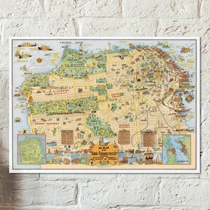 Mappa illustrata di San Francisco 1927 - Mappa cartoonizzata - Mappa divertente - Vecchia mappa della città americana