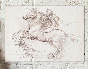 The study for an equestrian monument by Leonardo da Vinci 1485 - sketch - drawing