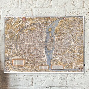 Plano de París, presumiblemente del año 1550 aproximadamente. Hermoso mapa antiguo de París.