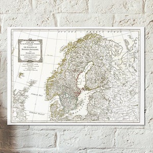 Alte Landkarte der Königreiche Schweden, Dänemark und Norwegen – die nördlichen Staaten – skandinavische Landkarten – Kartenkunst