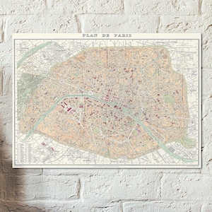 Alter Stadtplan von Paris von 1892 mit dem Titel 'Plan de Paris', eine schöne Reproduktion, eine echte Handarbeit. Frankreich, Eiffelturm, der Louvre