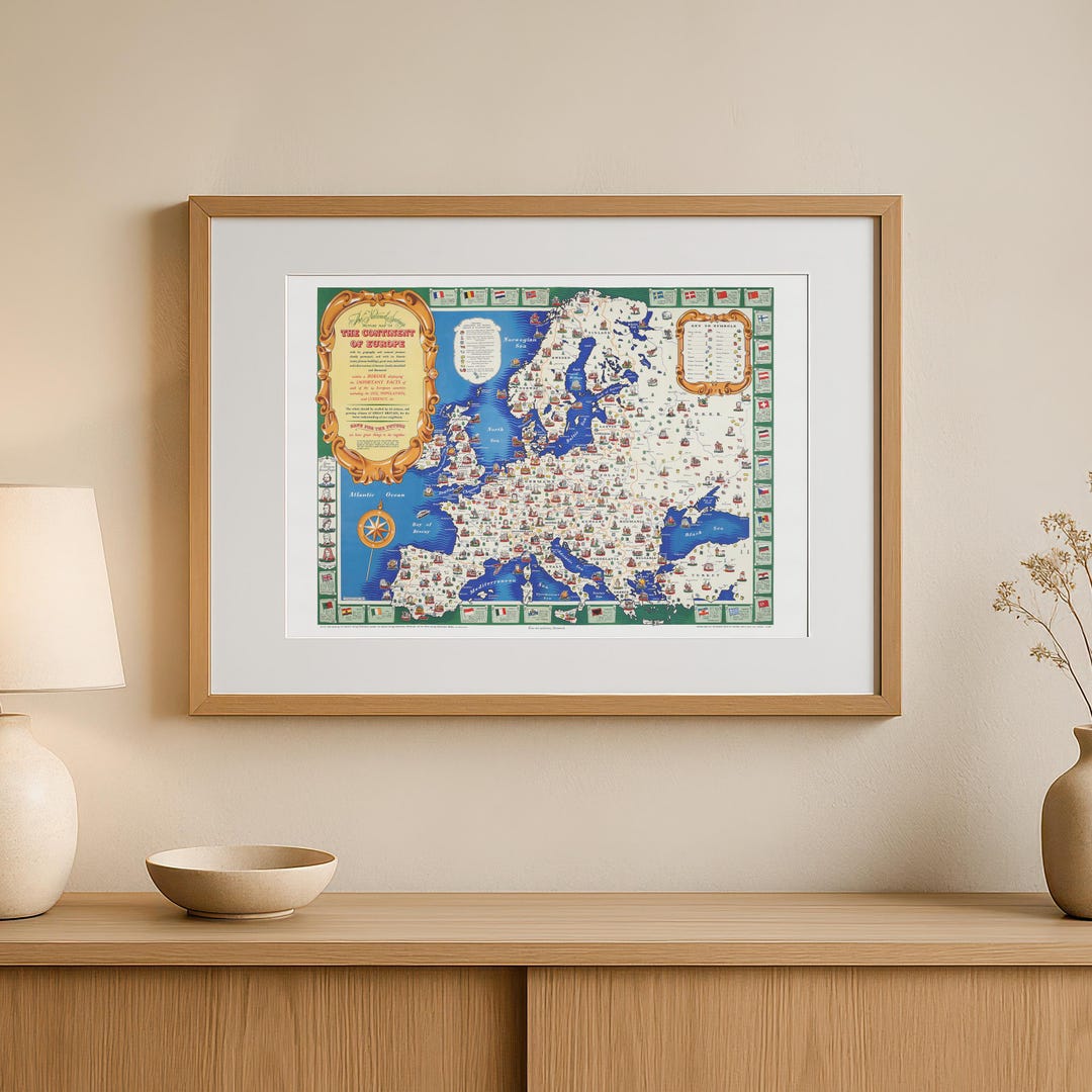 Vintage Europe Map Print, Illustrated Continent of Europe Wall Art ...