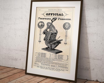 Official priting presses vintage style poster, from an old catalog advertisement in Goldings Tools and Printing Materials Catalogue