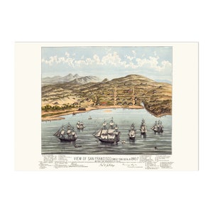 Vintage Ansicht von San Francisco, ehemals Yerba Buena vor der Entdeckung von Gold. Alter Stadtplan von San Fransisco aus der Vogelaugen Stadt