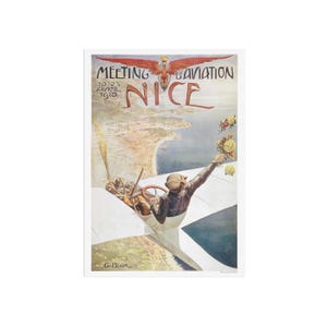 Vintage Luftfahrt Plakat - Meeting d&#39;Aviation Nizza - Frankreich, April 1910 - Flying Festival - Altes Flugzeug