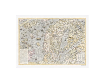 Una riproduzione fedele della Carta Marina - 1572 - Mappa colorata e dettagliata della Scandinavia con mostri marini, Mappa dei paesi nordici