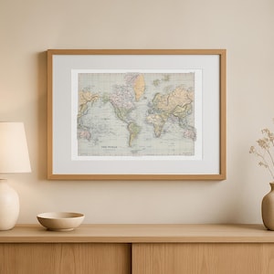 Mercator Projection World Map Print – 1892 Vintage Style